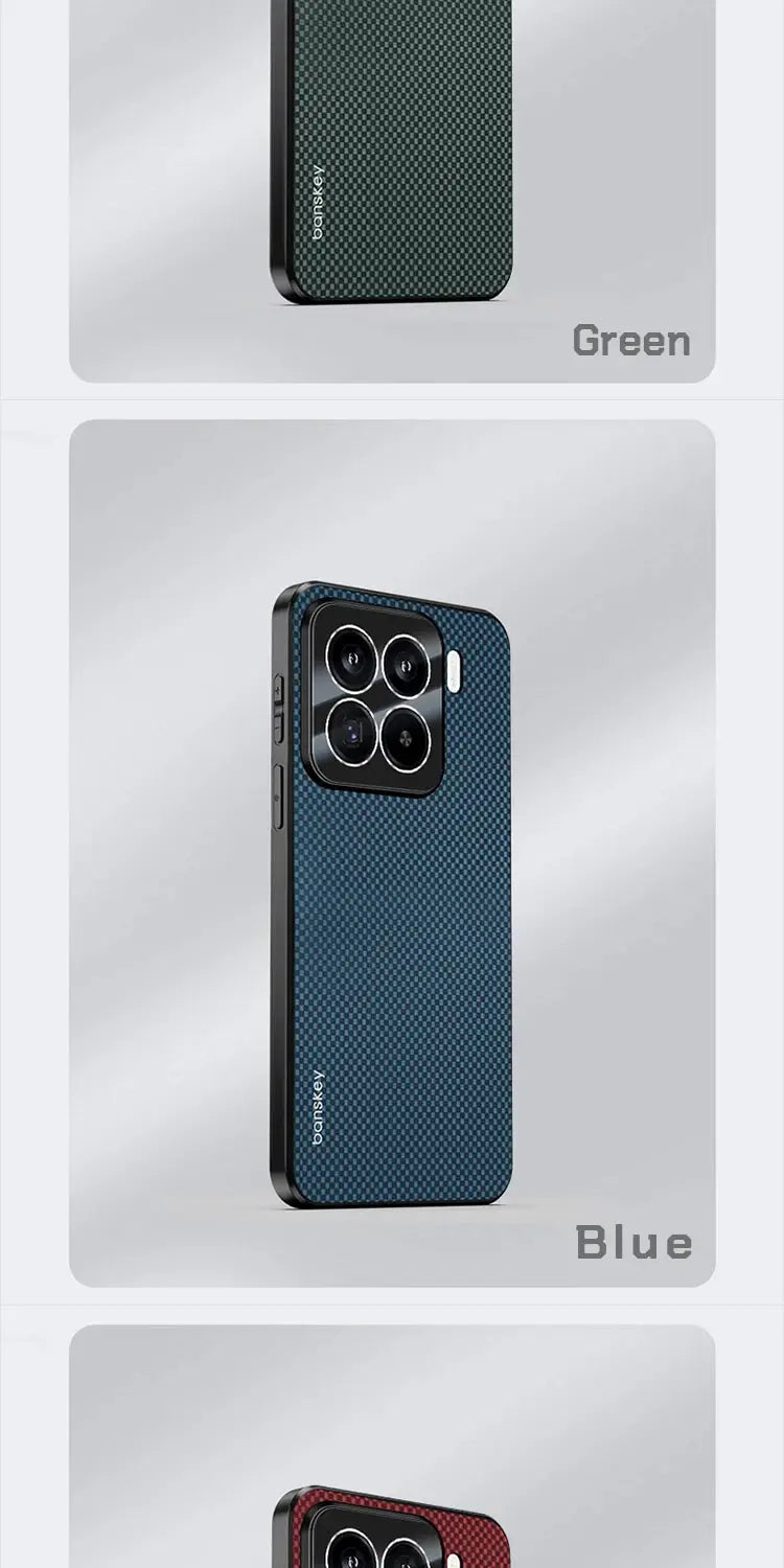 Carbon fiber phone case for Xiaomi Mi 15T/14T Pro—shockproof with camera protection; Green, Blue, Red (3-pack)