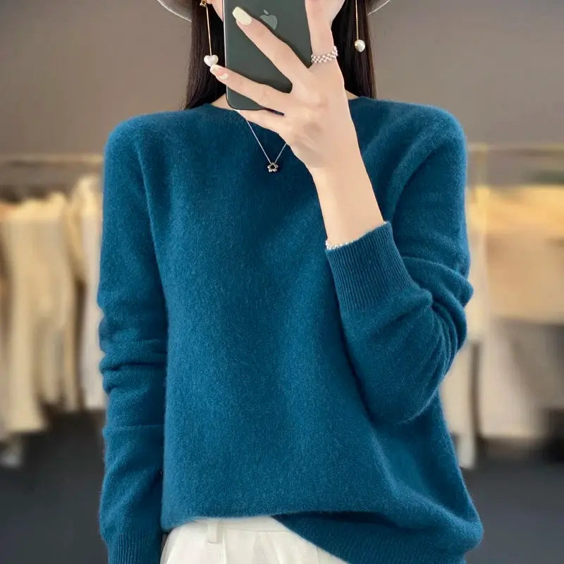 Aurora Merino O Neck Sweater For Women 100 Percent Extrafine Australian Merino Wool Lightweight Warmth