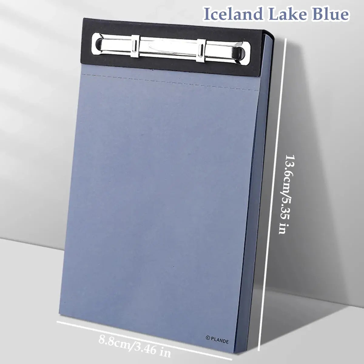 Plande Iceland Lake Blue notebook with metal binder clip, 75 sheets, pocket-size notepad