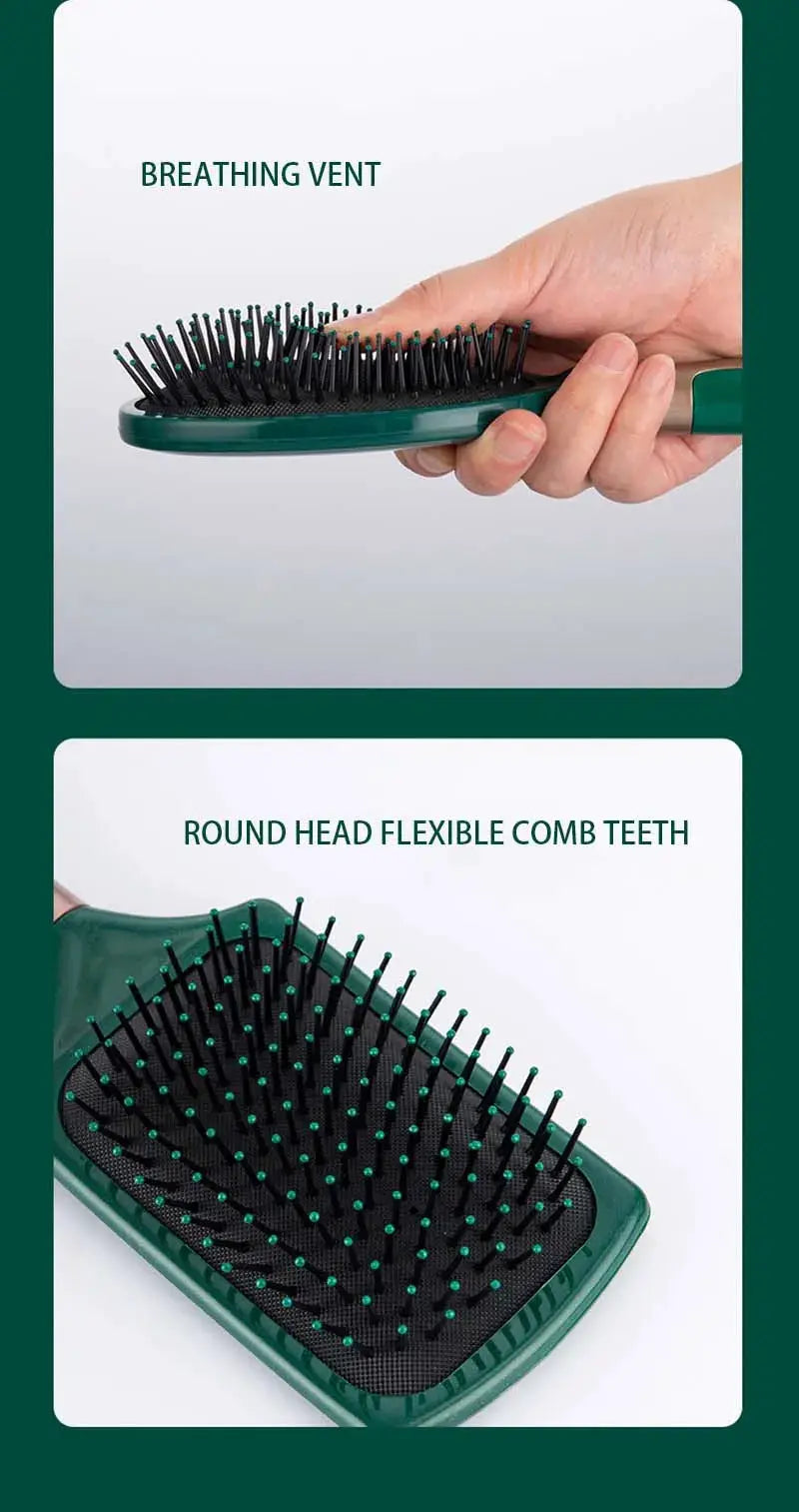 KLINA hair massage air cushion comb brush, green oval anti-static scalp detangler styling tool.