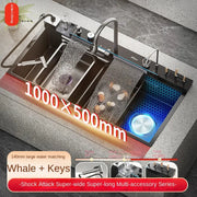 Simples Market 304 stainless steel waterfall kitchen sink with digital display, 1000x500mm large single-slot basin