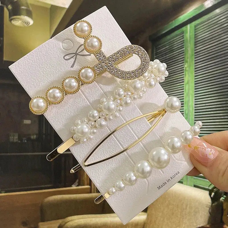 Korean Inspired Luxe Pearl Hair Clips With Geometric Alloy And Plastic Pins For Women Secure Fashion Accessory