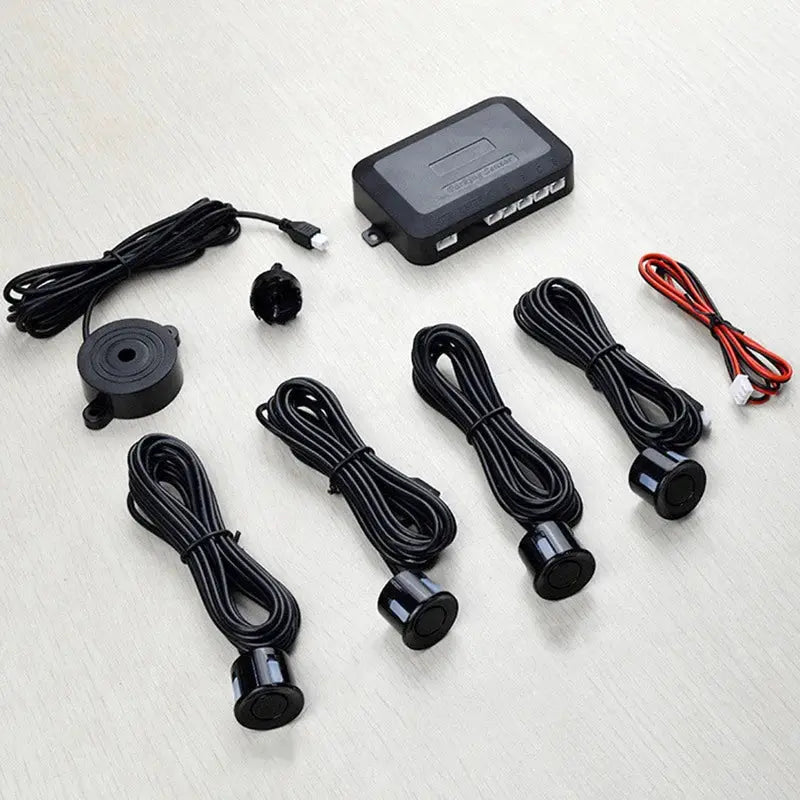 Risingon 12V 22mm black car parking sensor kit with 4 sensors, buzzer, control box and wiring