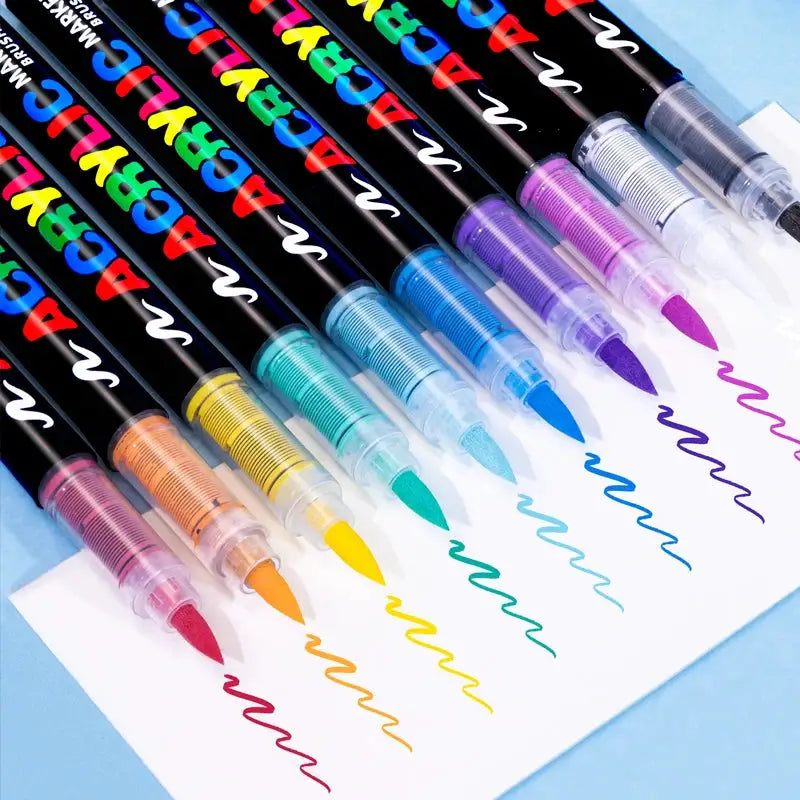 Acrylic marker pen set by Simples Market, 12-120 colors, waterproof with soft brush nibs