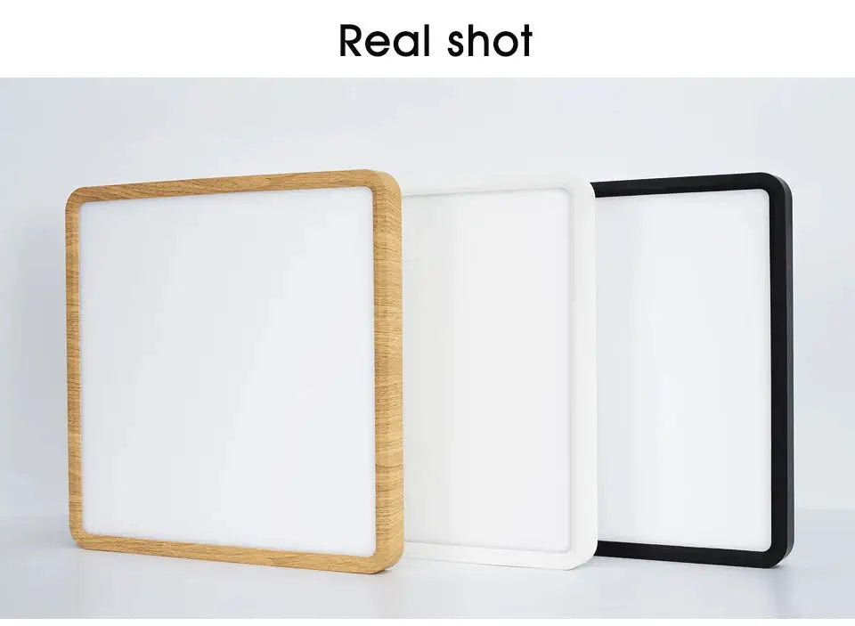 MARPOU ultra-thin square LED ceiling light set of 3 with wood grain, white and black frames