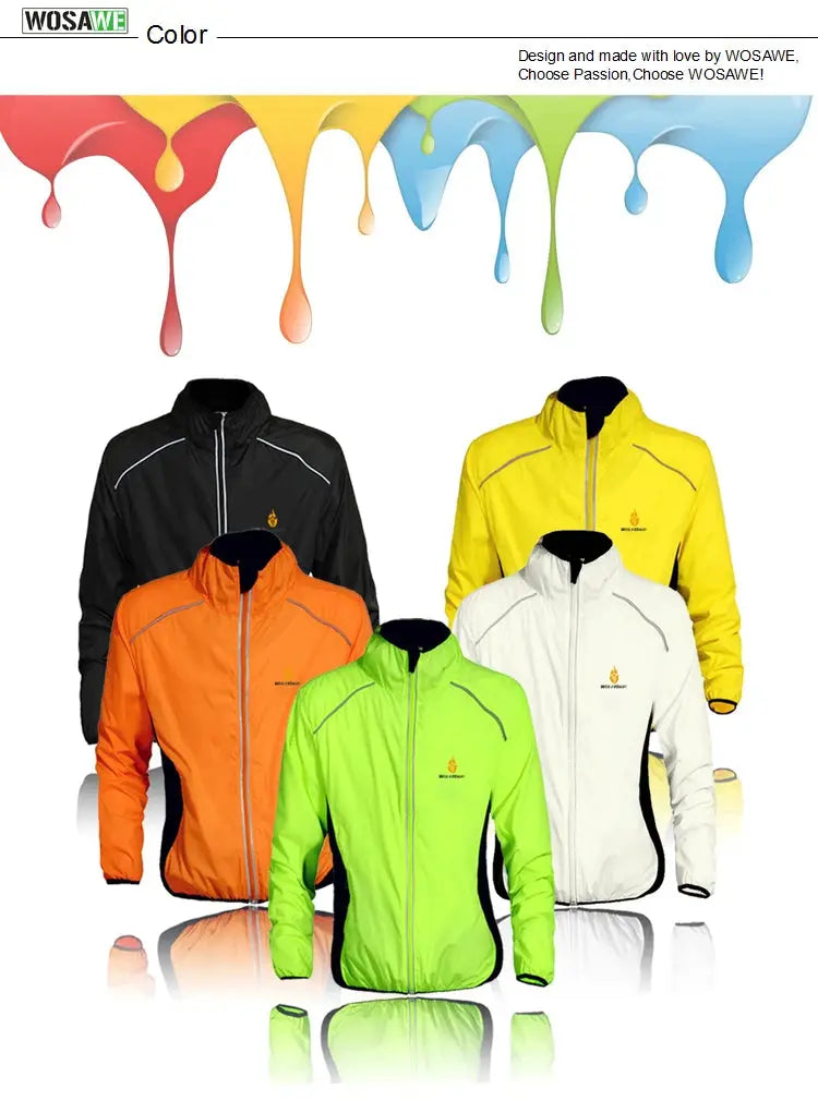 WOSAWE men's windproof water-repellent reflective cycling jackets set of five colors: black, orange, lime, white, yellow