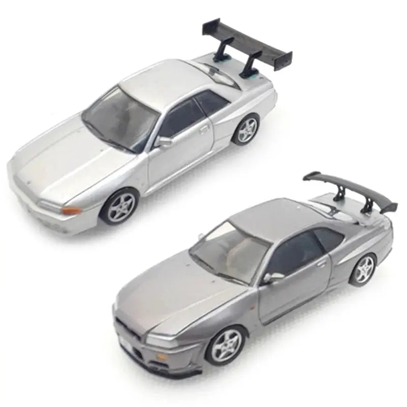 1:64 car model rear spoiler mini wing set; two silver-gray model cars by Simples Market