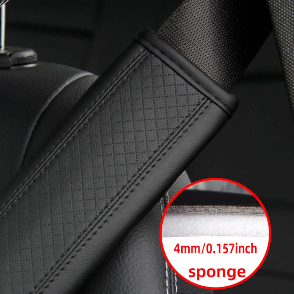Simples Market car seat belt shoulder cover in black embossed PU leather with 4mm sponge padding