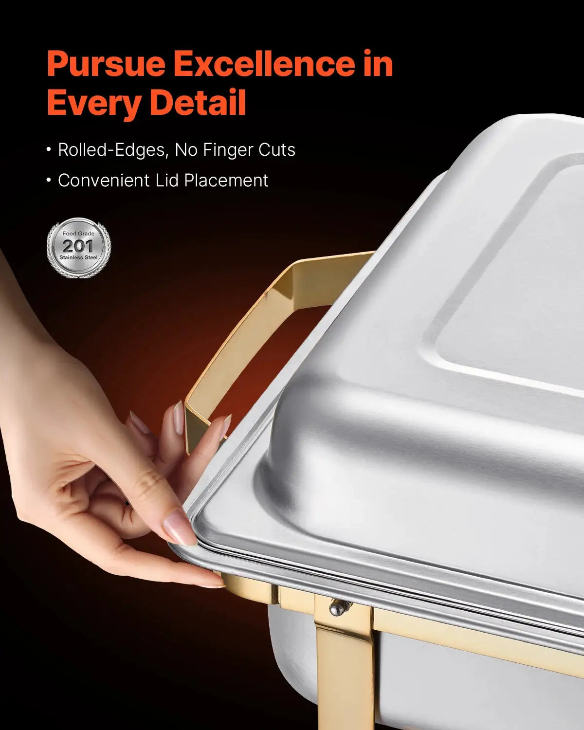SucceBuy 8 Qt Chafing Dish Chafer Stainless Steel 2 Full 4 Half Pans