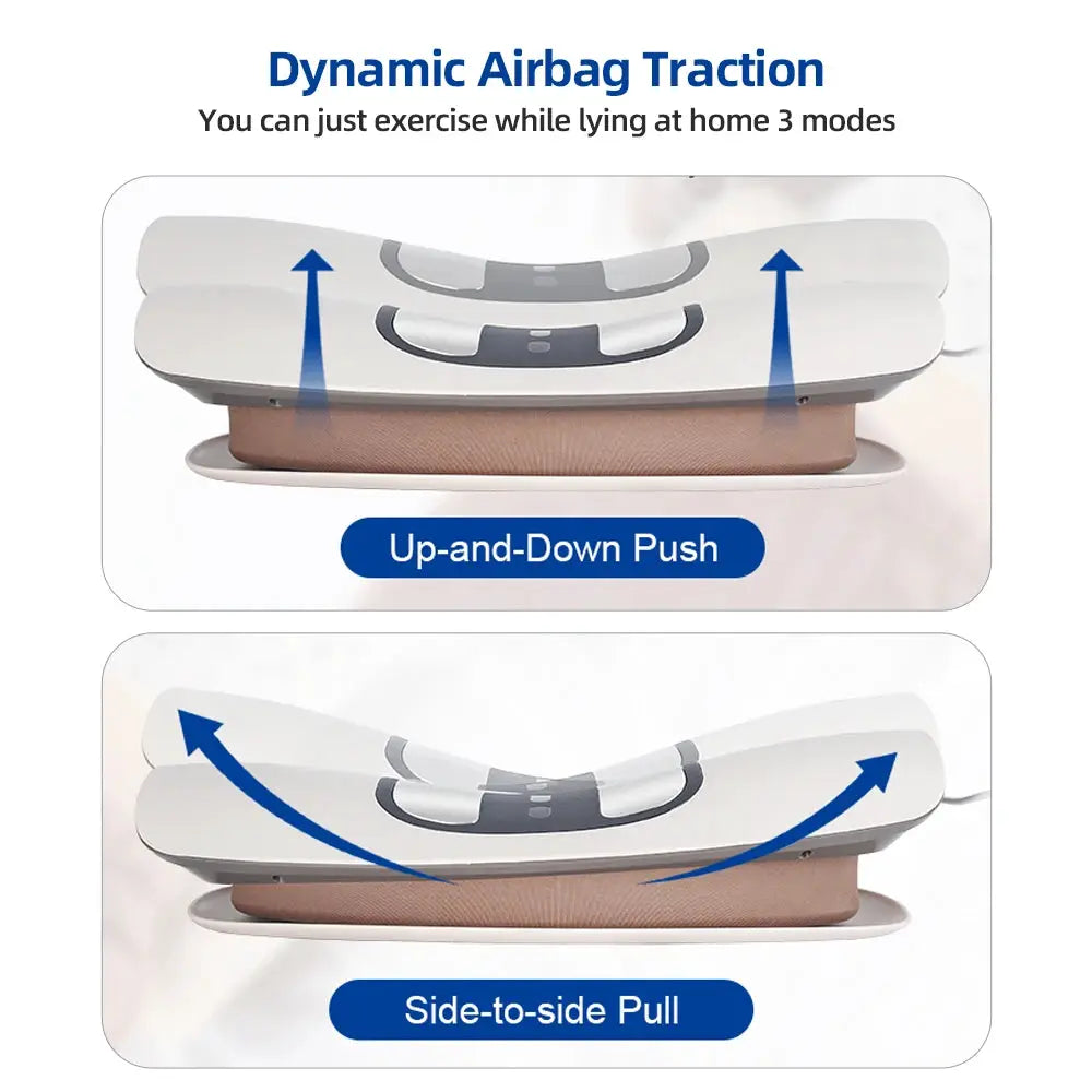 Electric lumbar traction massager with adjustable vibration, white unit and brown belt for waist support