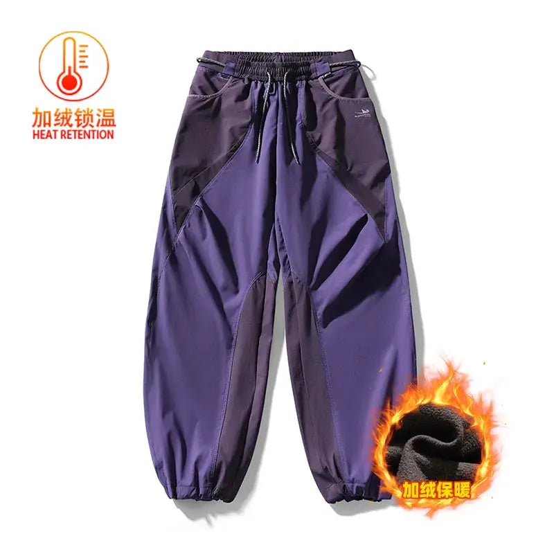 Simples Market purple cargo track pants with splice panels, ultra loose wide-leg, drawstring waist