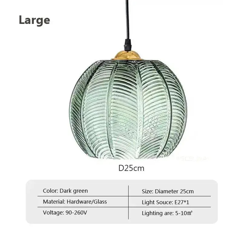 Nordic glass pendant light with a dark green leaf-pattern shade, 25 cm diameter