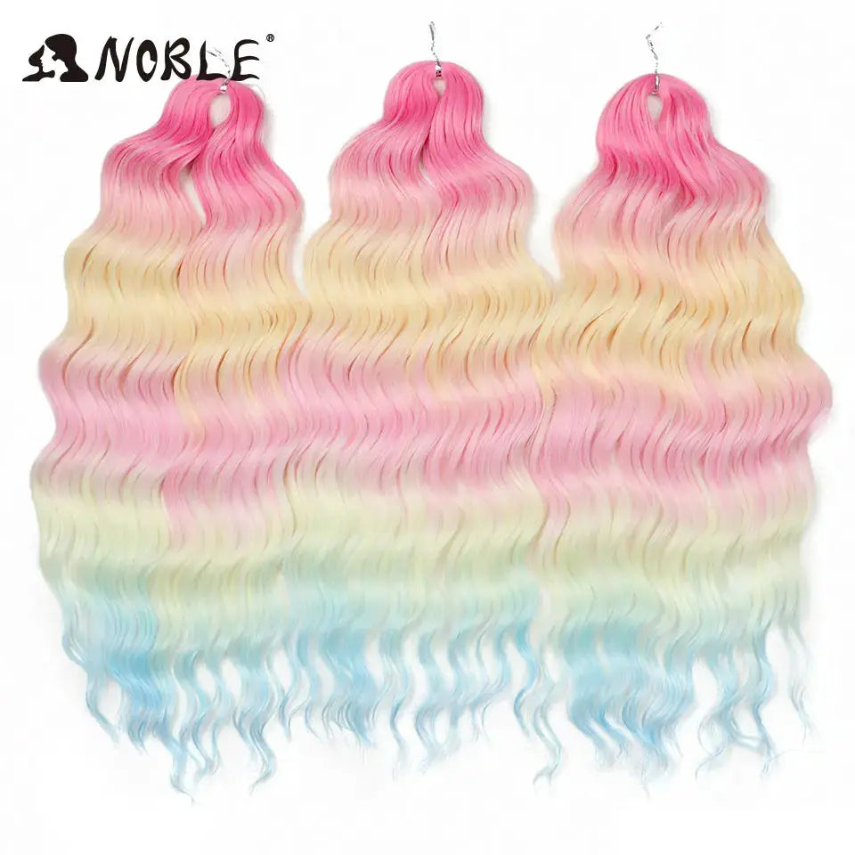 Noble Hair three bundles of synthetic loose deep wave braiding hair extensions, 24in, ombre pink–yellow–blue by Simples Market
