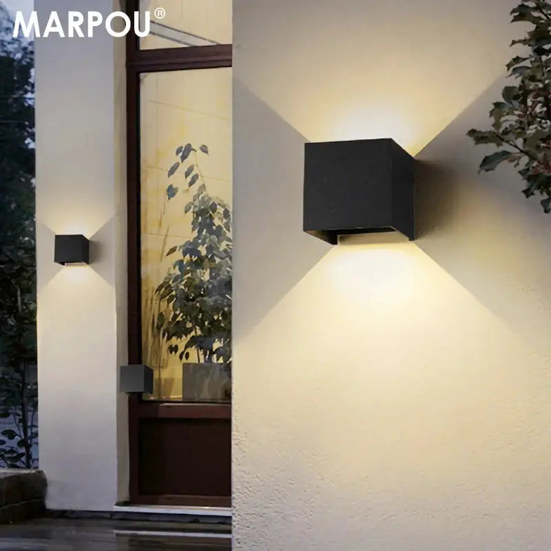 MARPOU LED wall lights; set of 3 black cube outdoor/indoor surface-mounted lamps, IP65 waterproof, 9W