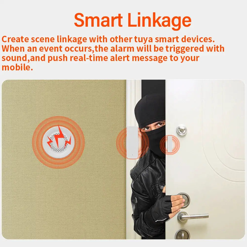 Tuya Zigbee WiFi smart siren alarm, white wall-mounted unit with 100dB alarm for home security