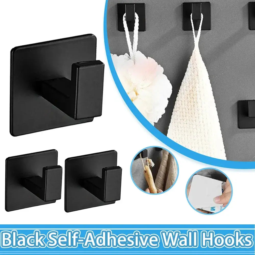 Black self-adhesive wall hook set (4 pcs) for towels, robes, coats and keys