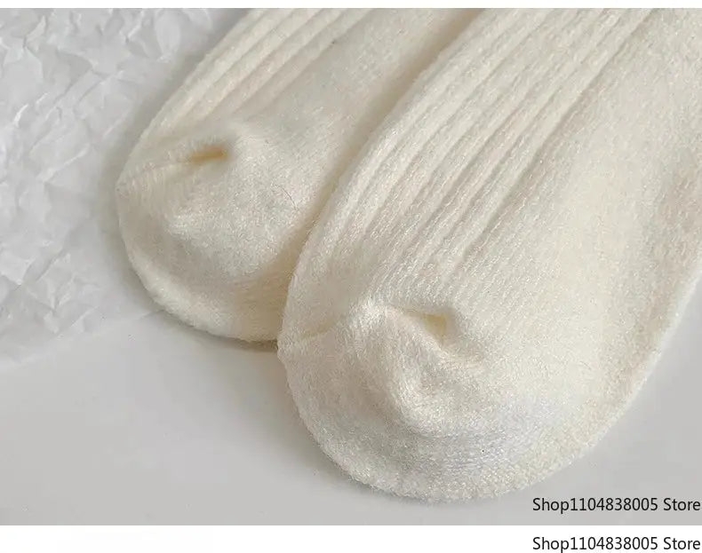 LuxWool Women Luxury Cashmere Wool Mid Calf Socks With Embroidered Logo For Snow Boots Thick Pile Warmth