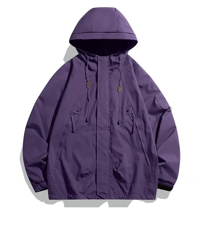 Simples Market men's purple hooded windbreaker jacket with front zipper and cargo pockets