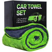 Simples Market Car Drying Towel Set, green double-sided microfiber towels for scratch-free car detailing