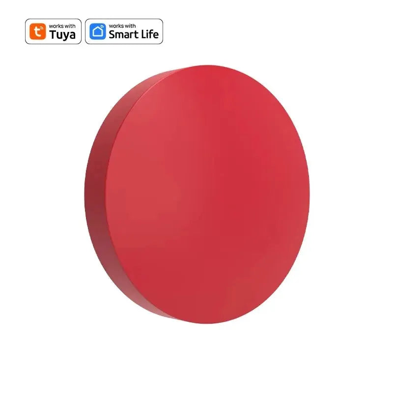 Red circular Zigbee smart wireless button switch compatible with Tuya and Smart Life apps