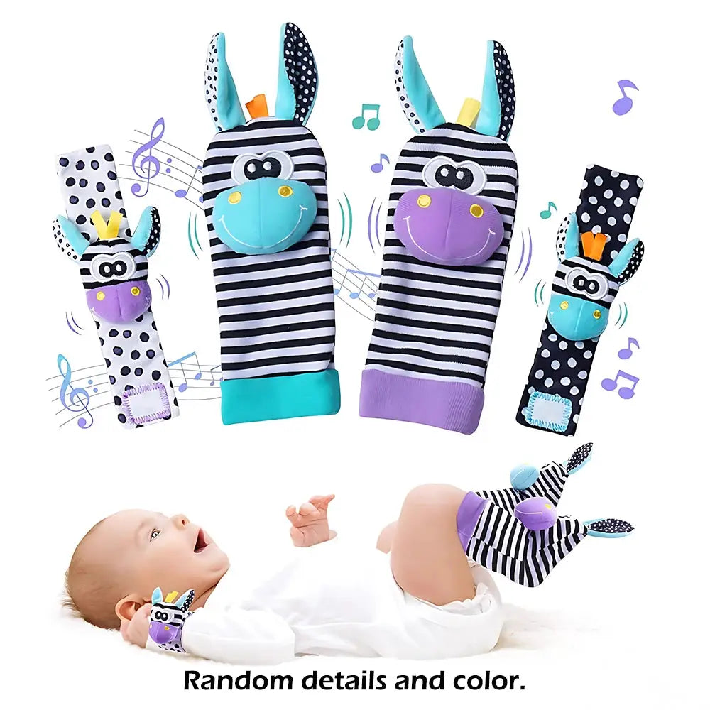 4 Piece Baby Rattle Toys Set Cute Stuffed Animals Wrist Rattles Foot Finder Socks 0 To 24 Months Gift For Infant