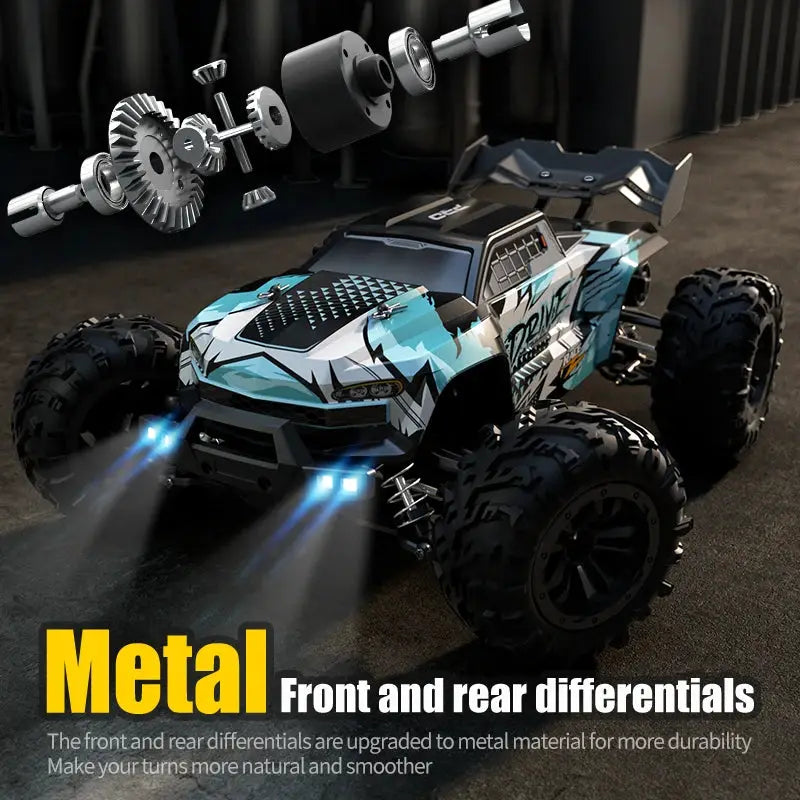 One Sixteenth Scale 4WD RC Monster Truck With LED Lights High Speed Drift 70KMH Or 50KMH Remote Control