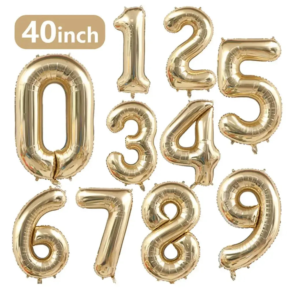 40 Inch White Gold And Light Gold Digital Foil Balloon For Girls Birthday Party Helium Ready Big Number 0 9