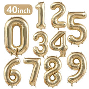 40 Inch White Gold And Light Gold Digital Foil Balloon For Girls Birthday Party Helium Ready Big Number 0 9