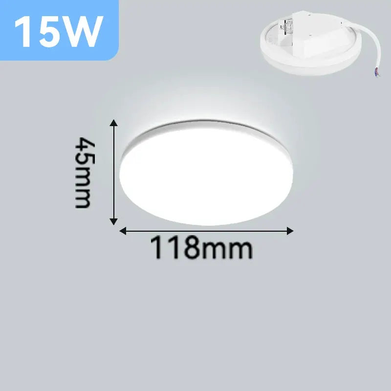 Round white LED ceiling light by Simples Market, 15W, 118mm diameter.