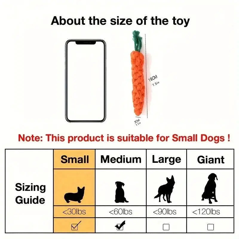 Carrot-shaped pet knot toy for dogs and cats, cotton rope, Simples Market 1pc
