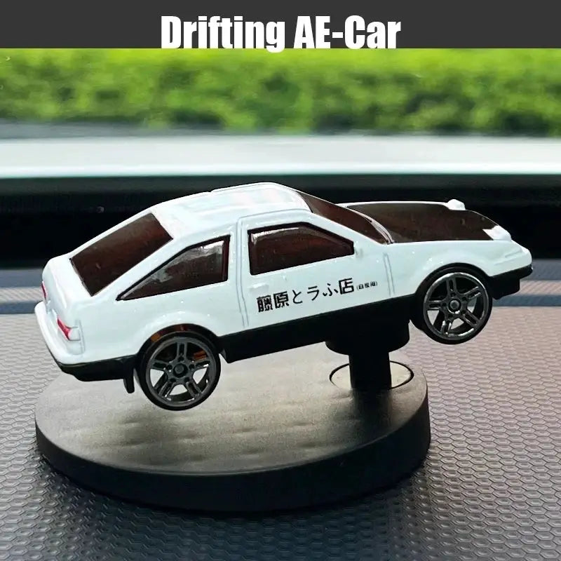 Simples Market white drift car dashboard toy model on display stand; miniature sports car ornament for decor
