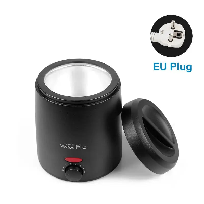 Wax Pro wax heater for hair removal, black cylindrical 200ml with lid and EU plug