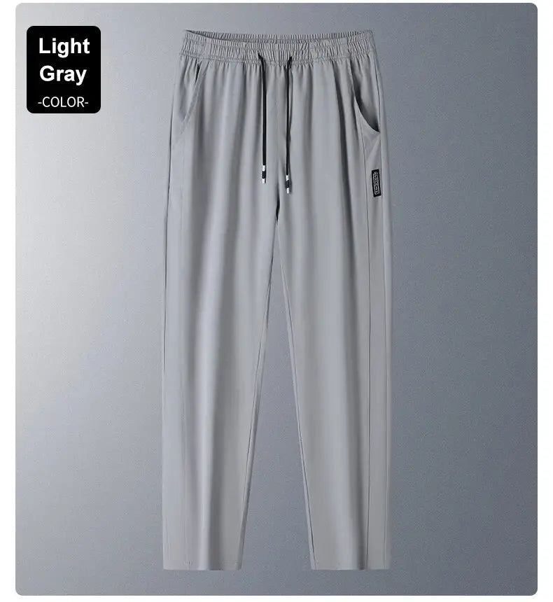 Simples Market light gray ice silk running pants with drawstring, quick-dry, loose fit