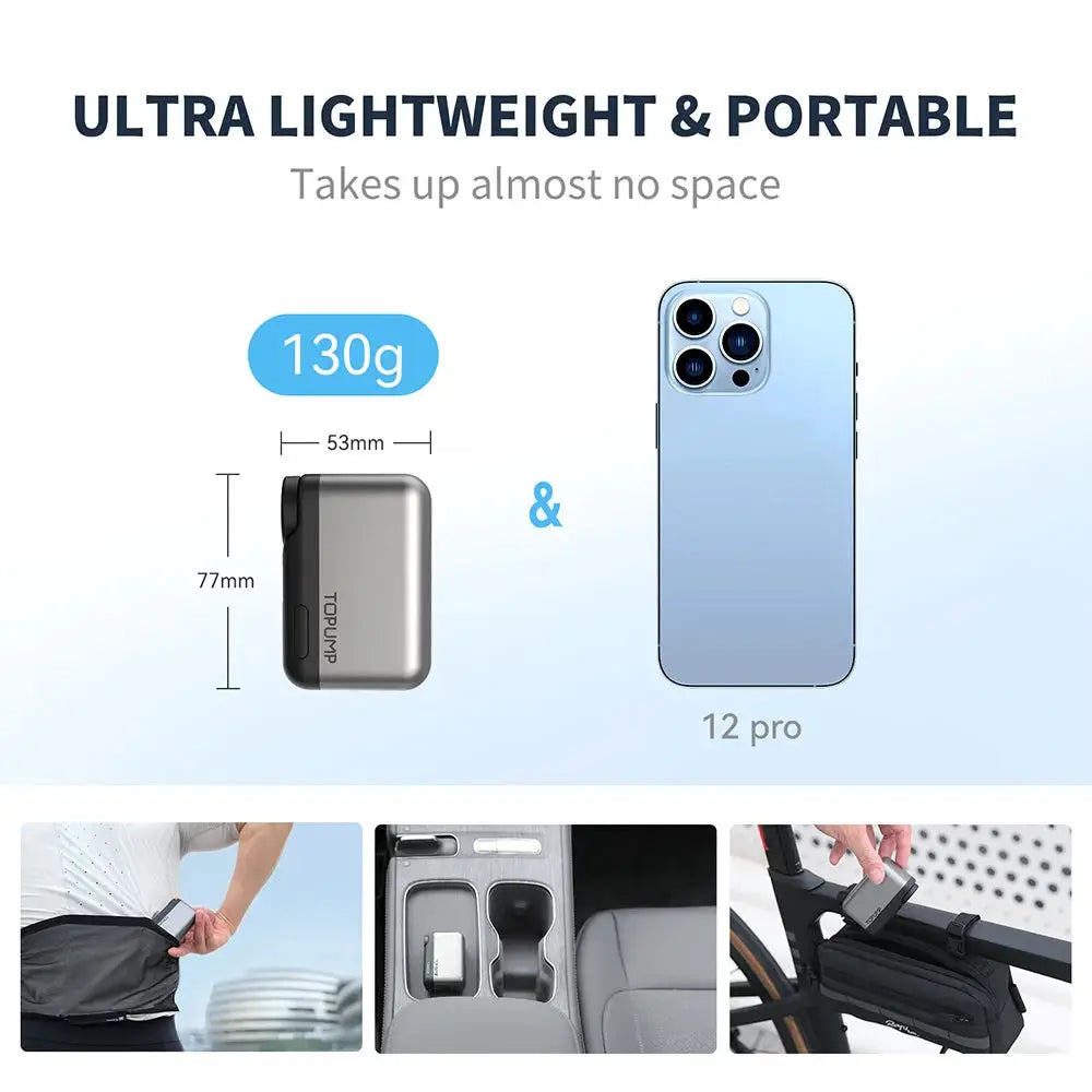 Topump TB2 Pro Mini Electric Tire Inflator For Bike Cordless 120 PSI Max 450mAh Battery With Screen Fast Charging