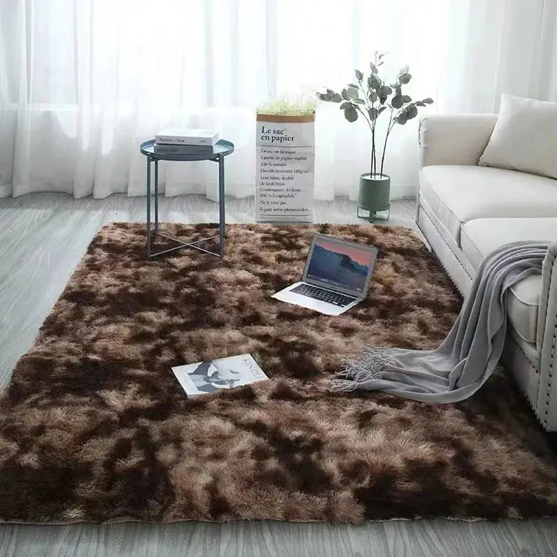 VIKAMA plush area rug, brown shaggy carpet for living room or bedroom, large fluffy texture