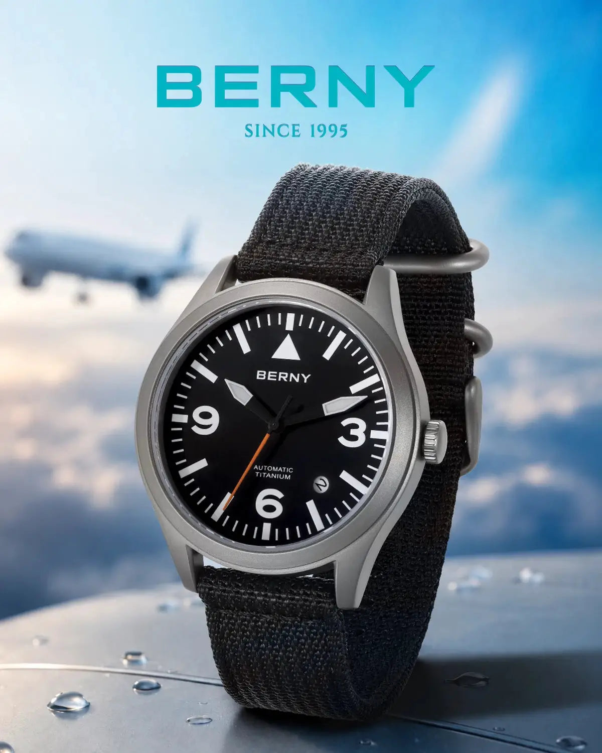 BERNY full titanium automatic men's watch with black dial