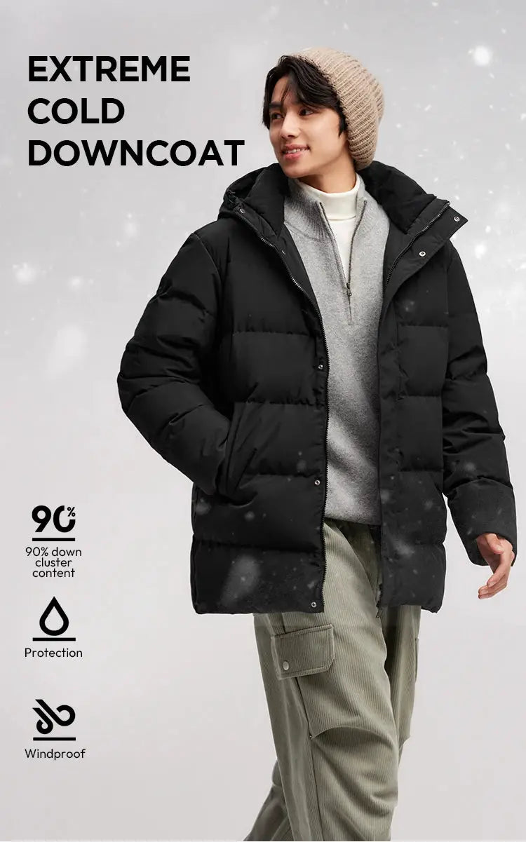 Semir men's black hooded mid-length down jacket, puffer coat