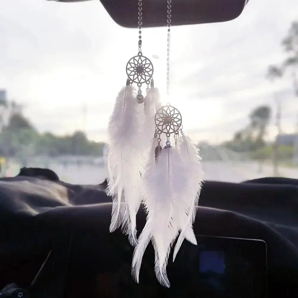 Feather Mirror Car Pendant For Girls Lucky Dream Catcher Ornament Car Interior Decor Hanging Charm - Simples Market