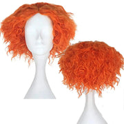 Two orange Mad Hatter cosplay wigs with short curls, by Simples Market