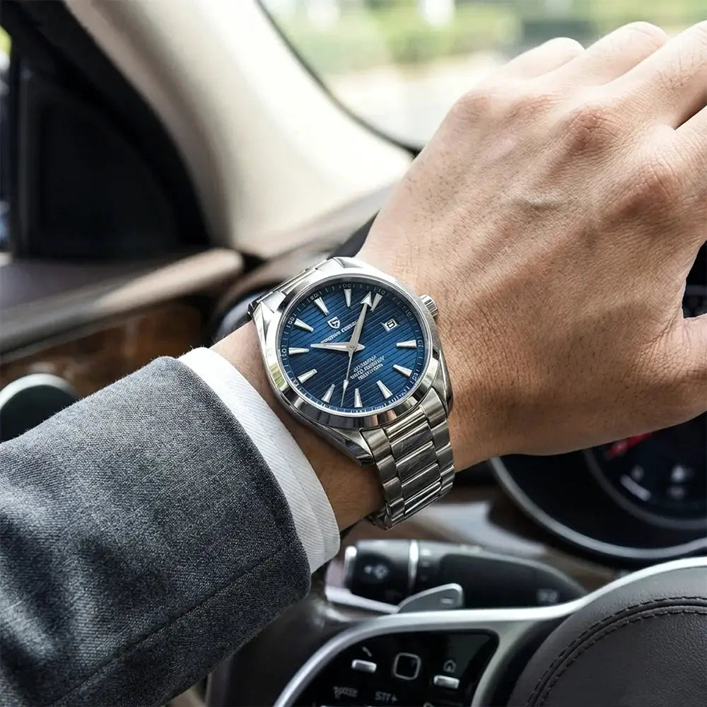 PAGANI DESIGN A150 40mm men's automatic watch with blue dial and stainless steel bracelet