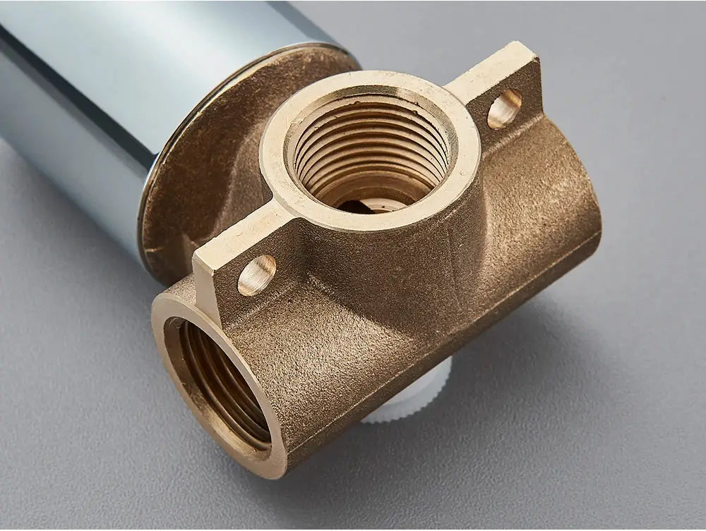 Brass mixer valve body with two threaded ports and chrome concealed actuator