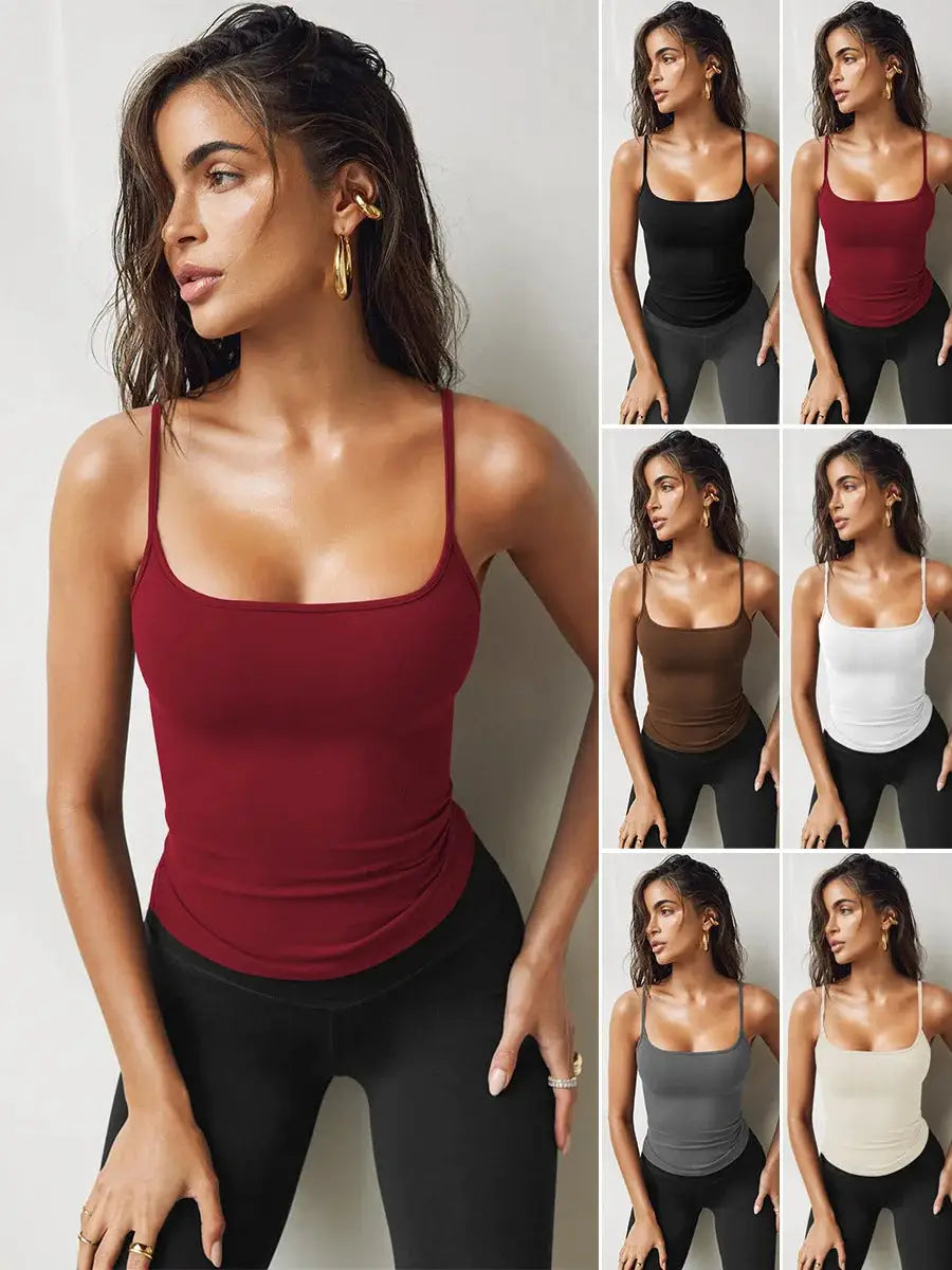 Nova Line Sleeveless Square Neck Suspender Top Women Breathable Stretch Polyester For Spring And Summer