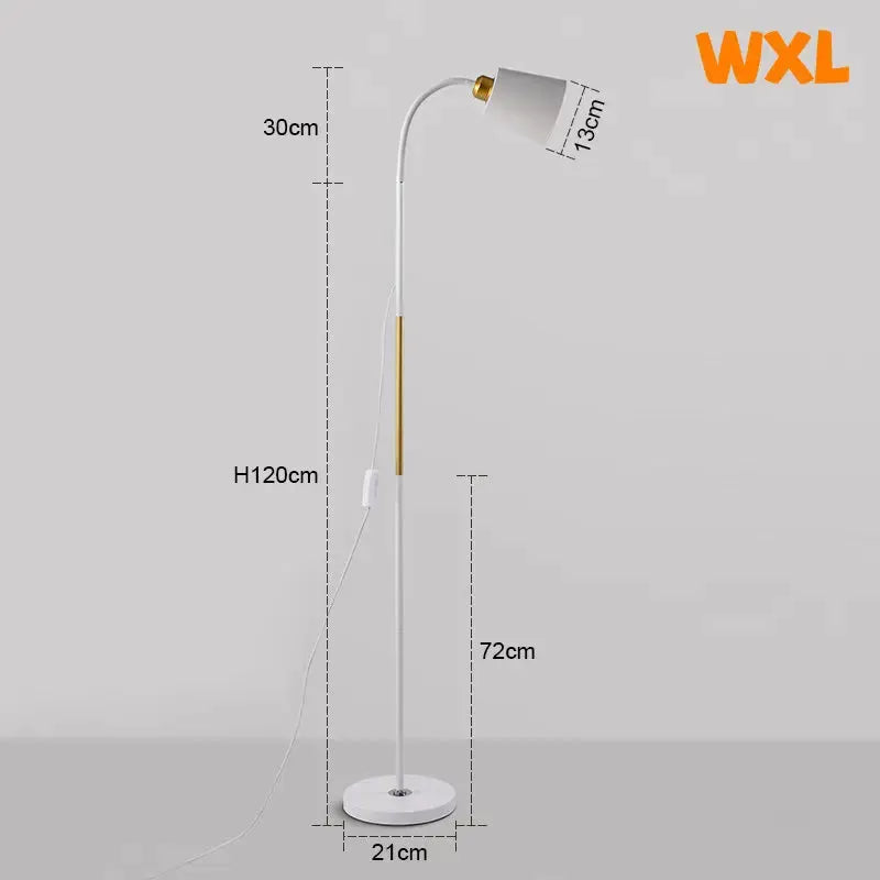 Floor lamp WXL white with gold accent, adjustable LED head, 120 cm tall, 21 cm base.