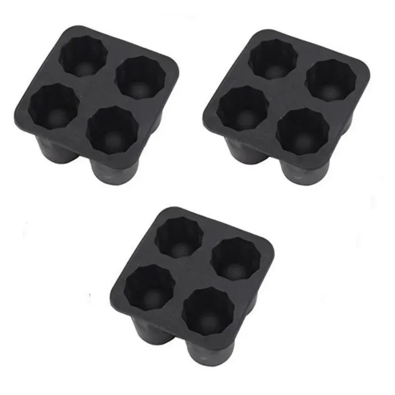 Silicone four-hole ice cube mold with round cup-shaped cavities for whiskey or cocktails
