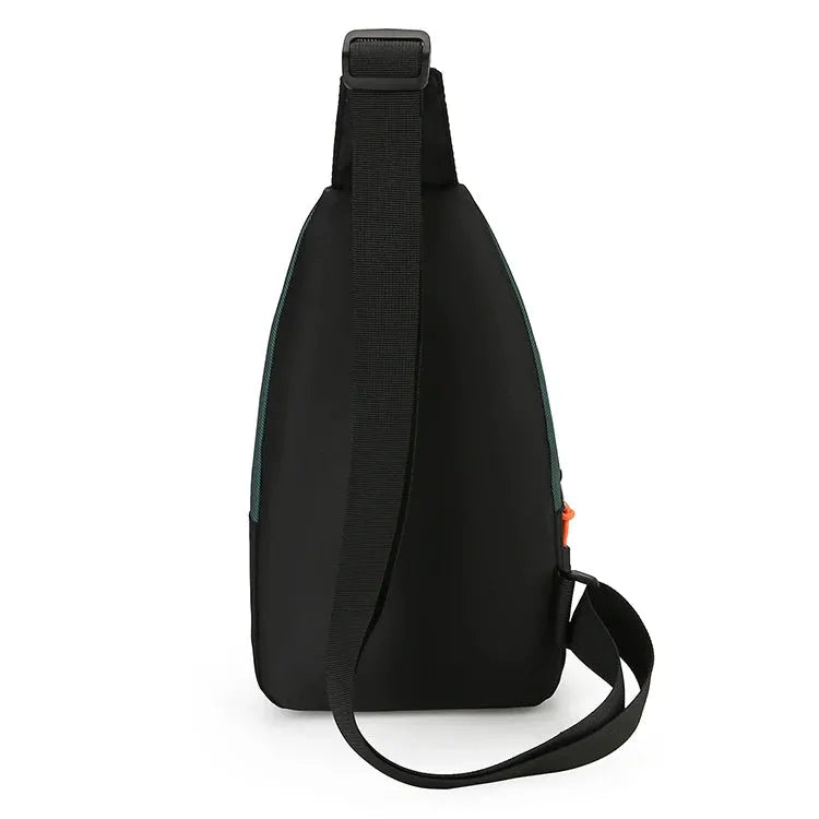 Simples Market men's shoulder bag, black waterproof crossbody with teal zipper accents for outdoor hiking
