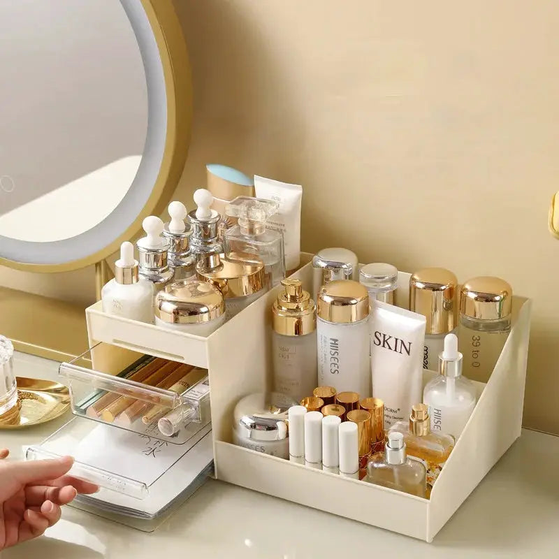 NovaCasa Transparent Drawer Makeup Box for Dorms, Clear View Cosmetic Organizer for Desk and Dressing Table