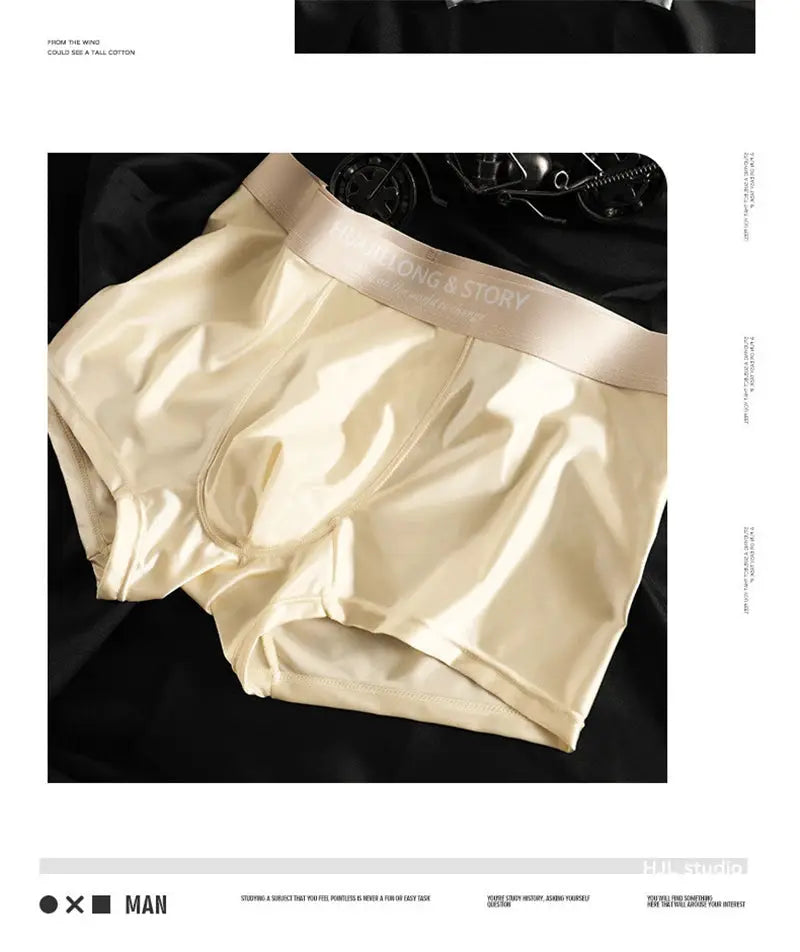 Beige satin boxers for men, breathable fabric, plus size 4XL.