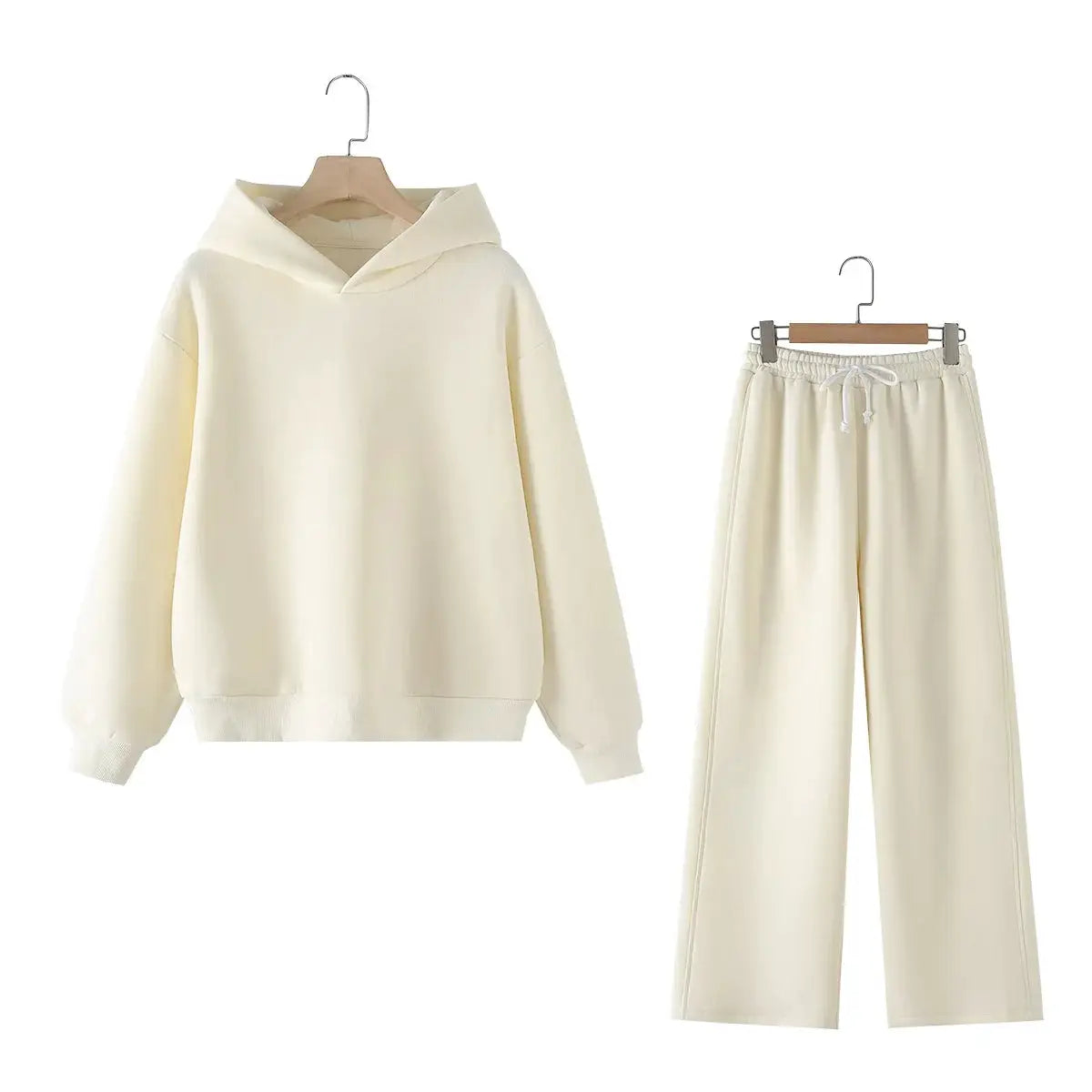 HH Women Solid Long Sleeve Hooded Fleece Pullover Pants Set Casual