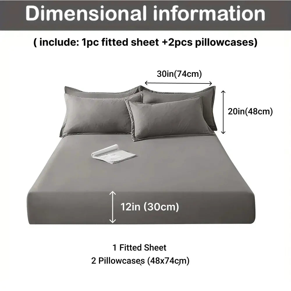 3-piece cotton fitted bed sheet set by Simples Market, grey with 1 fitted sheet and 2 pillowcases