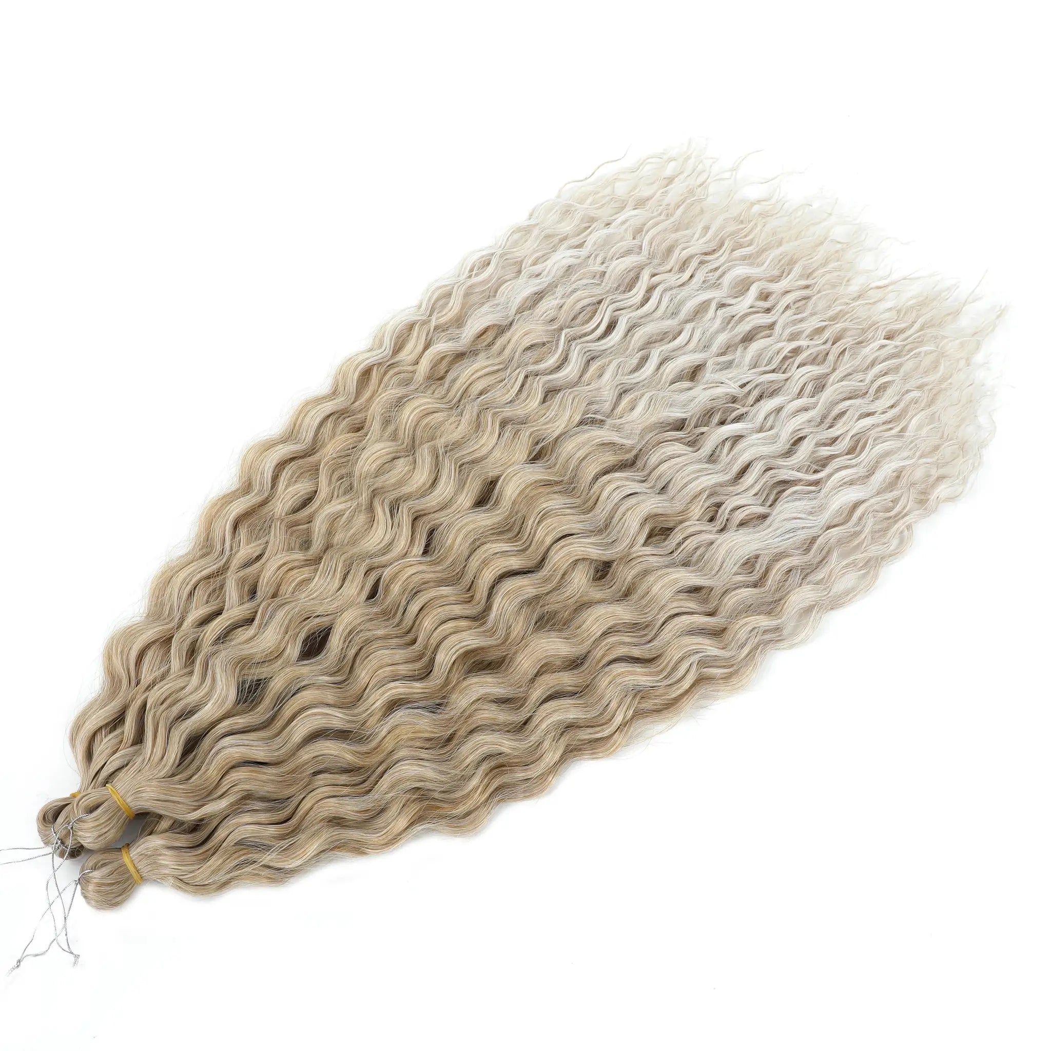 Ariel Curls crochet hair extensions in ombre blonde-pink, water-wave deep curls, synthetic Afro hair bundle